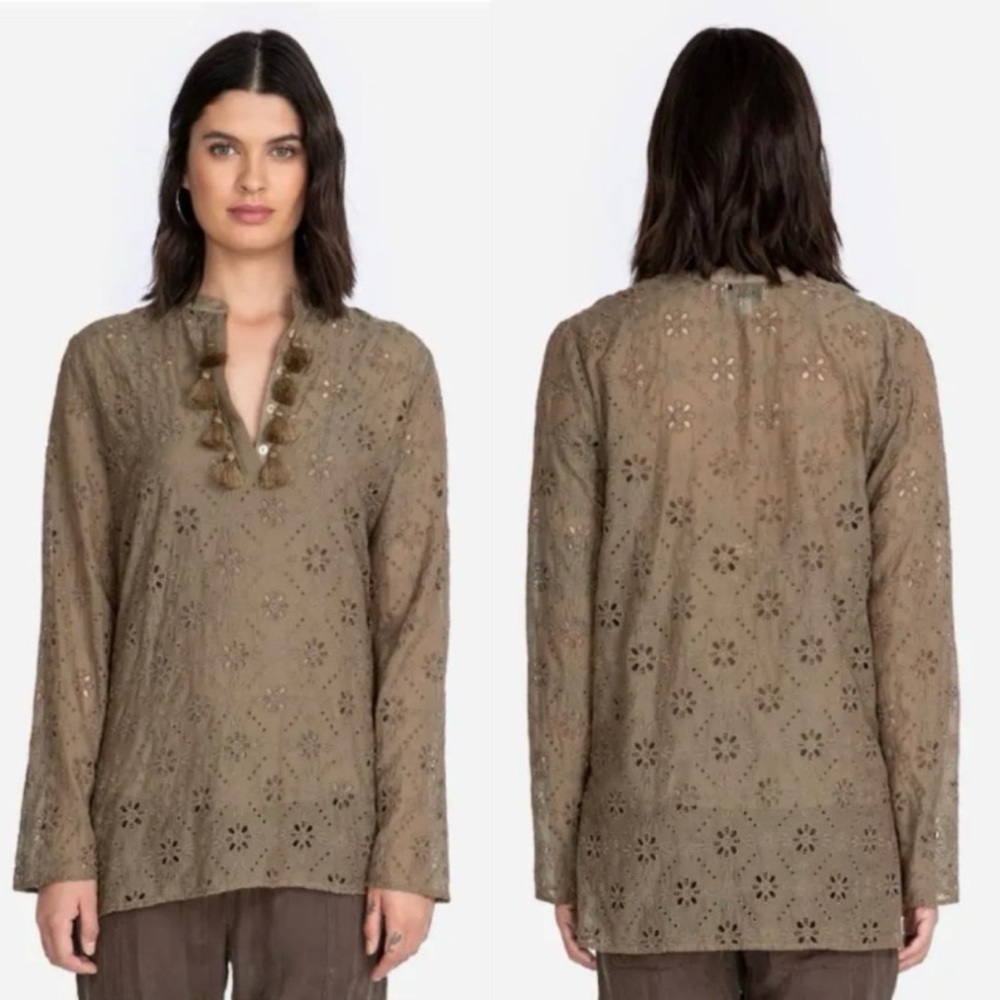 Johnny Was Jade Vidya Eyelet Shirt Embroidered
Long Sleeve Top Blouse